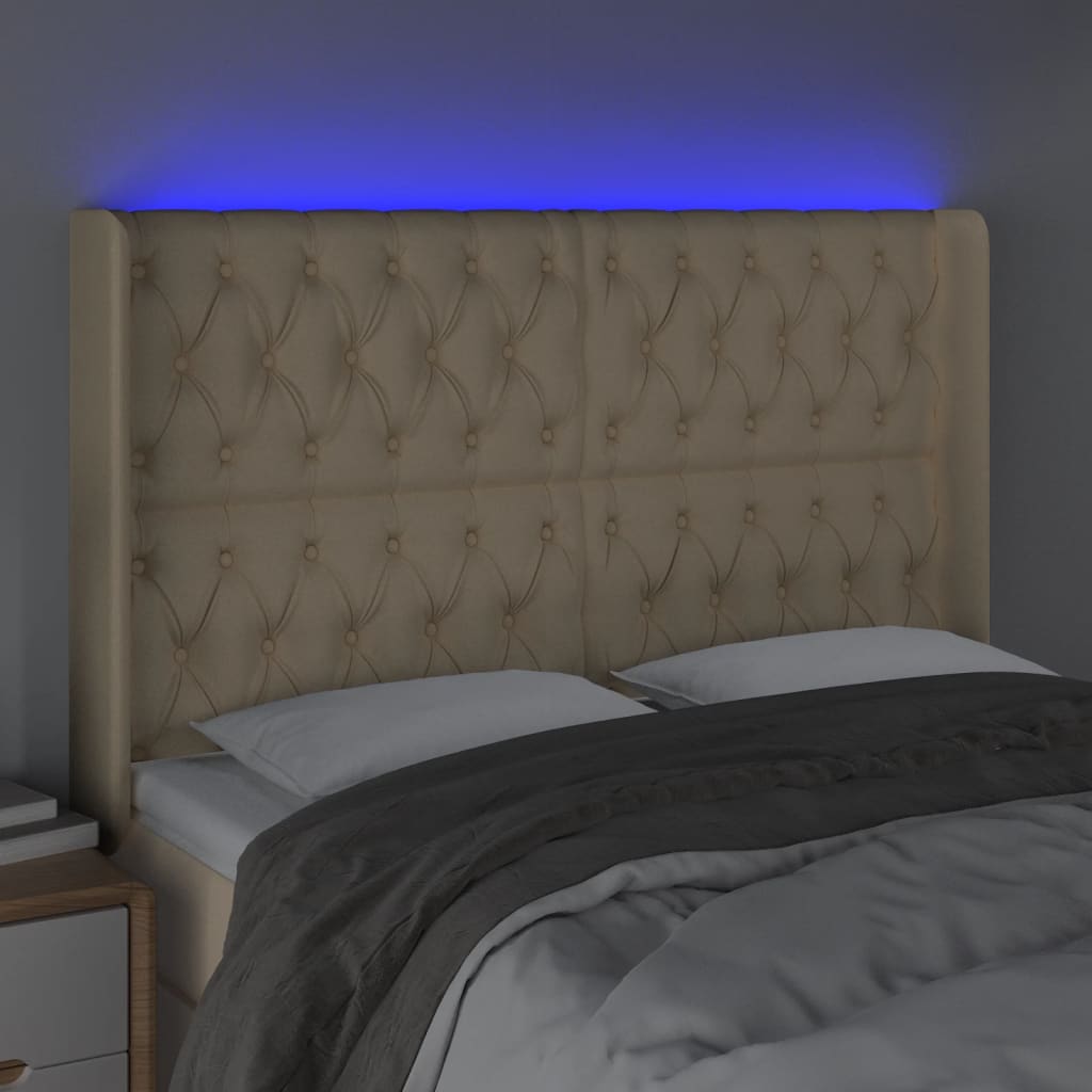 Hoofdbord LED 147x16x118/128 cm stof crèmekleurig Hoofdborden en voetborden | Creëer jouw Trendy Thuis | Gratis bezorgd & Retour | Trendy.nl