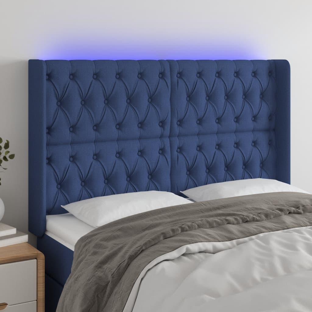 Hoofdbord LED 163x16x118/128 cm stof blauw Hoofdborden en voetborden | Creëer jouw Trendy Thuis | Gratis bezorgd & Retour | Trendy.nl