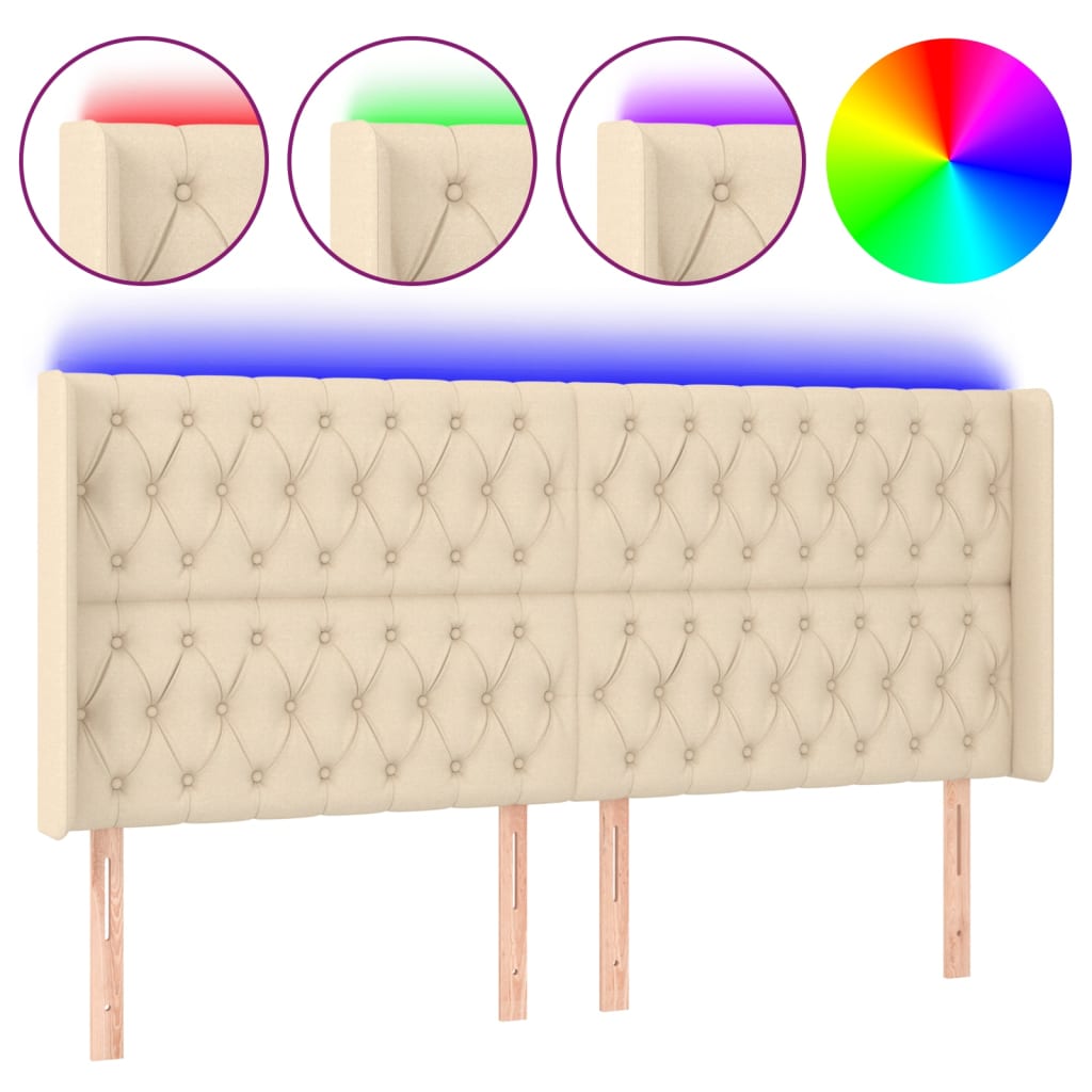 Hoofdbord LED 183x16x118/128 cm stof crèmekleurig Hoofdborden en voetborden | Creëer jouw Trendy Thuis | Gratis bezorgd & Retour | Trendy.nl