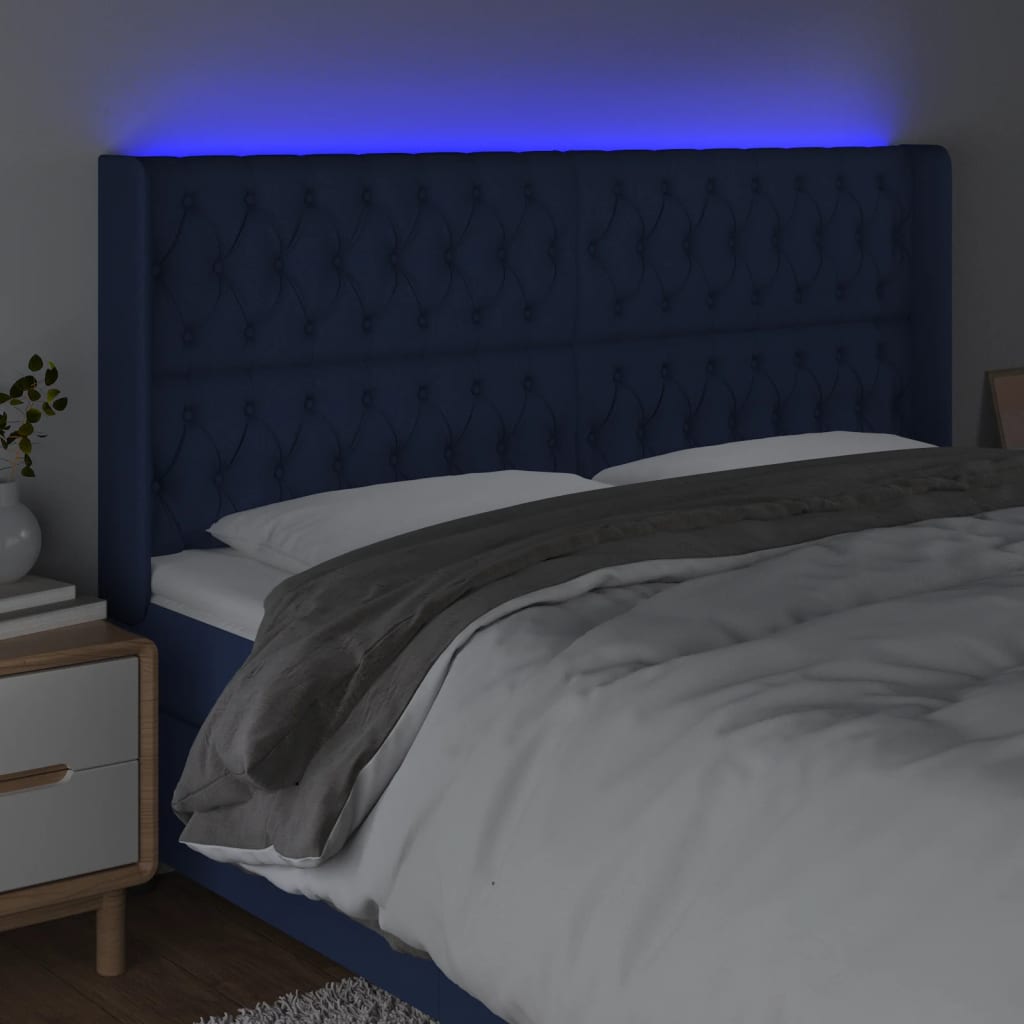 Hoofdbord LED 183x16x118/128 cm stof blauw Hoofdborden en voetborden | Creëer jouw Trendy Thuis | Gratis bezorgd & Retour | Trendy.nl