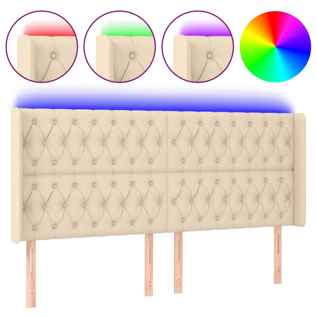 Hoofdbord LED 203x16x118/128 cm stof crèmekleurig Hoofdborden en voetborden | Creëer jouw Trendy Thuis | Gratis bezorgd & Retour | Trendy.nl