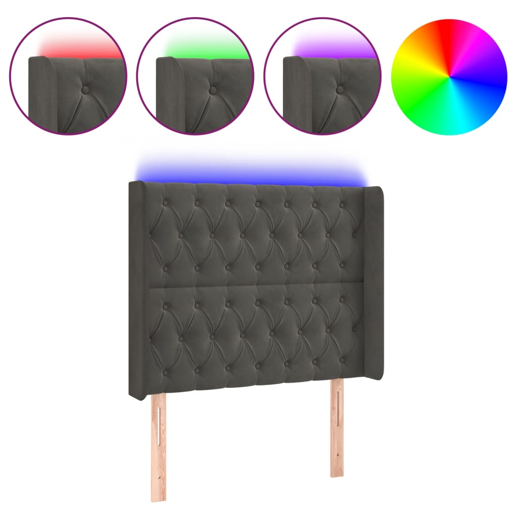 Hoofdbord LED 93x16x118/128 cm fluweel donkergrijs Hoofdborden en voetborden | Creëer jouw Trendy Thuis | Gratis bezorgd & Retour | Trendy.nl