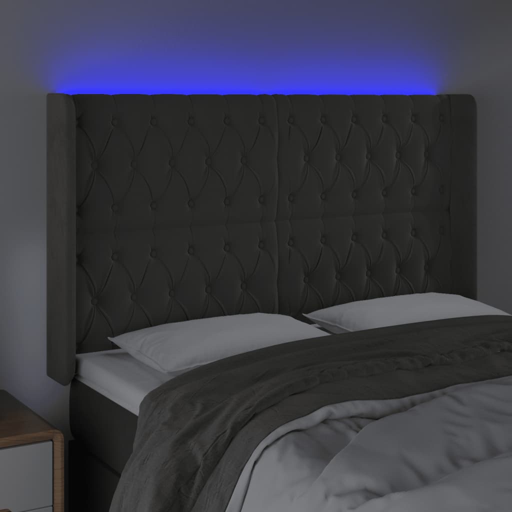 Hoofdbord LED 163x16x118/128 cm fluweel donkergrijs Hoofdborden en voetborden | Creëer jouw Trendy Thuis | Gratis bezorgd & Retour | Trendy.nl