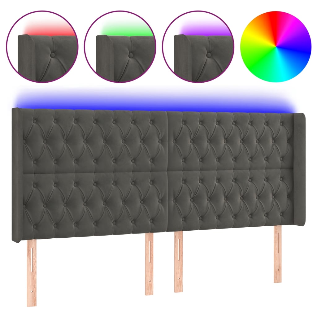 Hoofdbord LED 183x16x118/128 cm fluweel donkergrijs Hoofdborden en voetborden | Creëer jouw Trendy Thuis | Gratis bezorgd & Retour | Trendy.nl