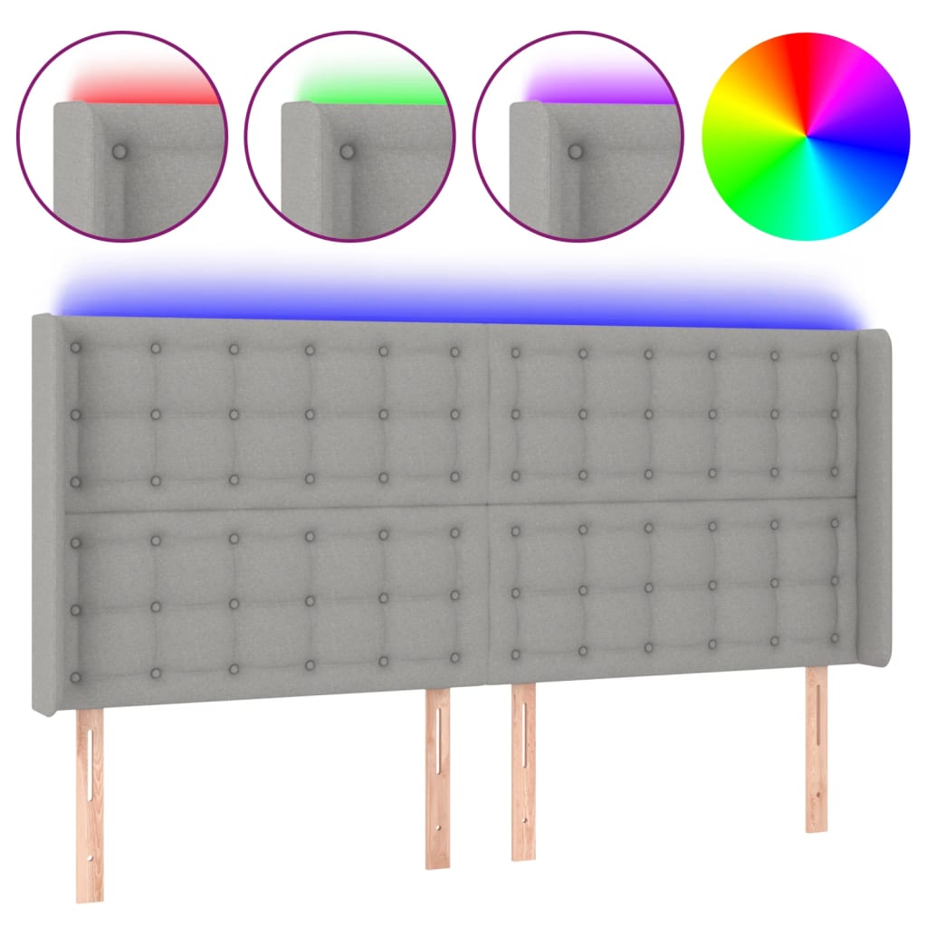 Hoofdbord LED 203x16x118/128 cm stof lichtgrijs Hoofdborden en voetborden | Creëer jouw Trendy Thuis | Gratis bezorgd & Retour | Trendy.nl