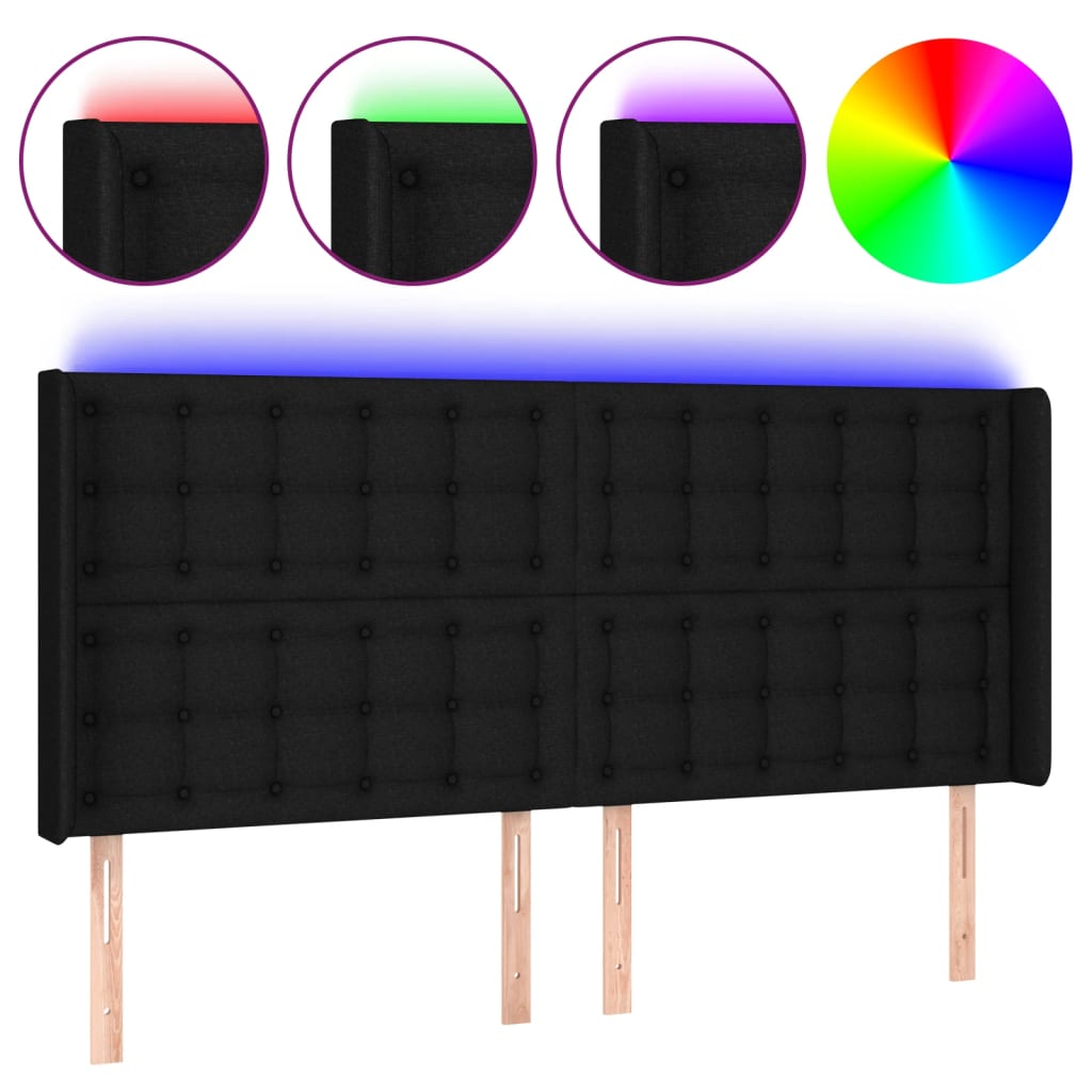 Hoofdbord LED 203x16x118/128 cm stof zwart Hoofdborden en voetborden | Creëer jouw Trendy Thuis | Gratis bezorgd & Retour | Trendy.nl