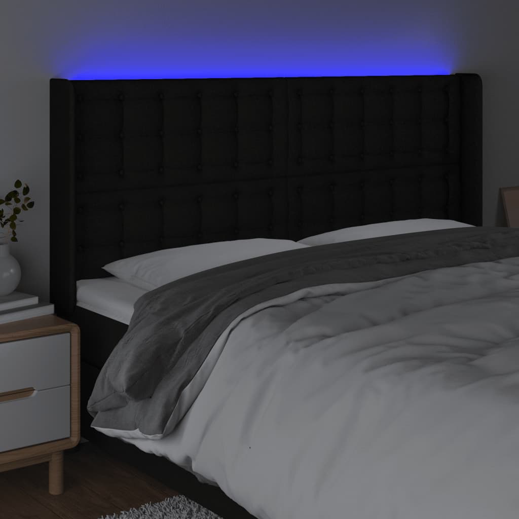 Hoofdbord LED 203x16x118/128 cm stof zwart Hoofdborden en voetborden | Creëer jouw Trendy Thuis | Gratis bezorgd & Retour | Trendy.nl