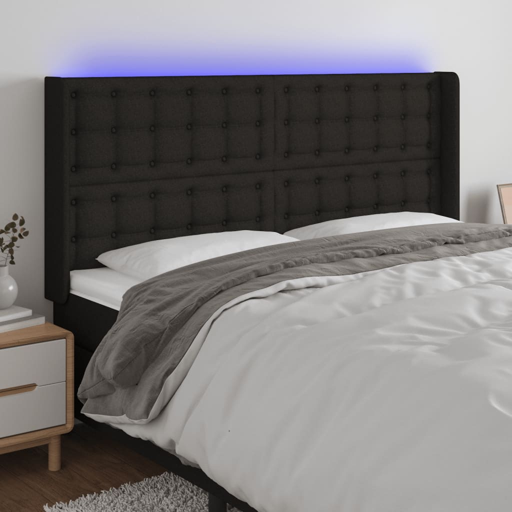 Hoofdbord LED 203x16x118/128 cm stof zwart Hoofdborden en voetborden | Creëer jouw Trendy Thuis | Gratis bezorgd & Retour | Trendy.nl