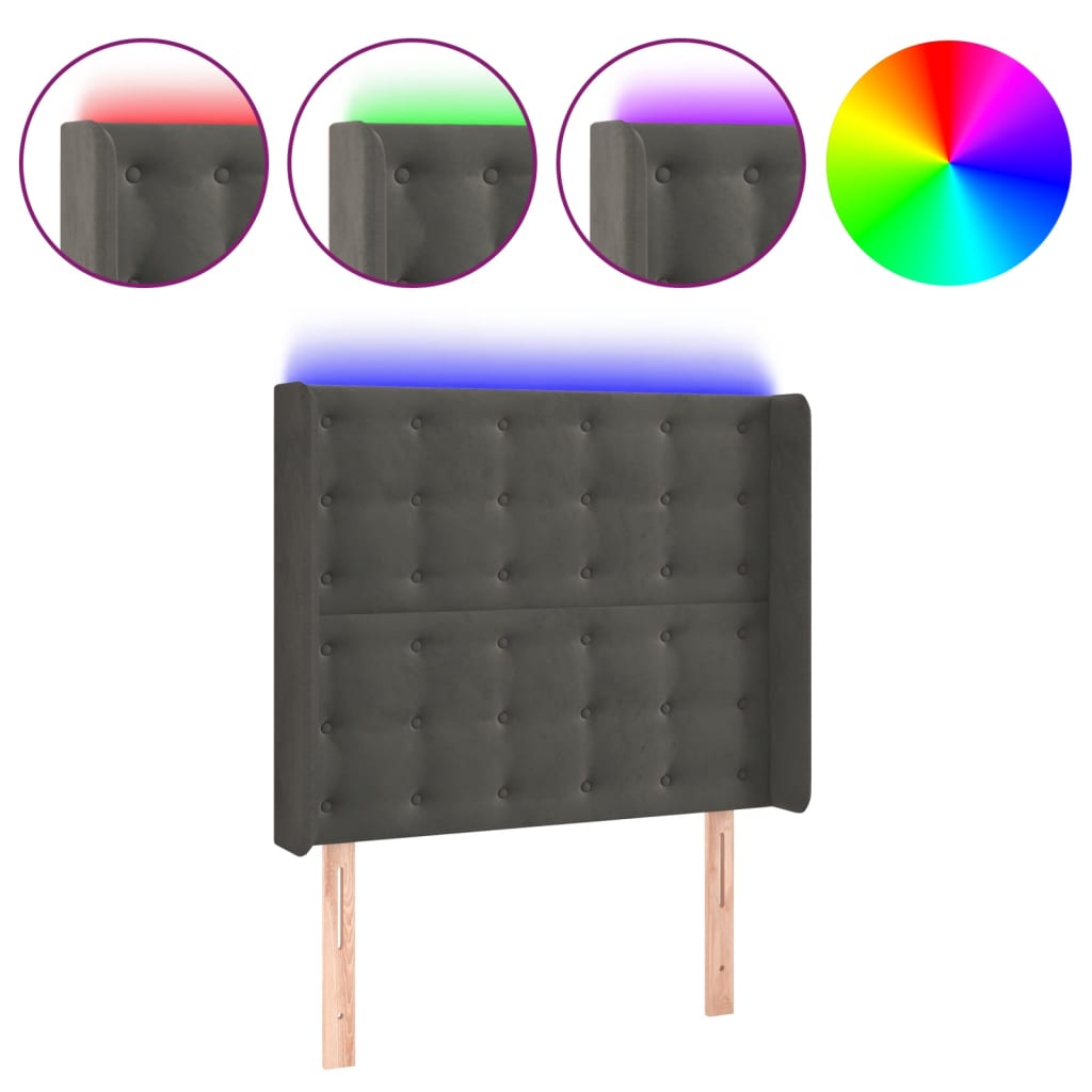 Hoofdbord LED 83x16x118/128 cm fluweel donkergrijs Hoofdborden en voetborden | Creëer jouw Trendy Thuis | Gratis bezorgd & Retour | Trendy.nl