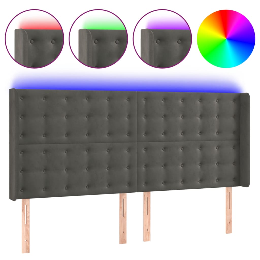 Hoofdbord LED 203x16x118/128 cm fluweel donkergrijs Hoofdborden en voetborden | Creëer jouw Trendy Thuis | Gratis bezorgd & Retour | Trendy.nl