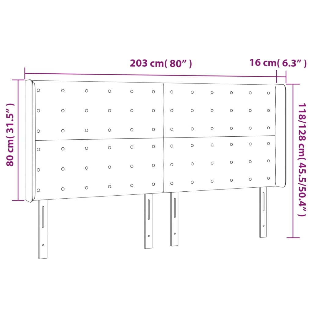 Hoofdbord LED 203x16x118/128 cm fluweel donkergrijs Hoofdborden en voetborden | Creëer jouw Trendy Thuis | Gratis bezorgd & Retour | Trendy.nl