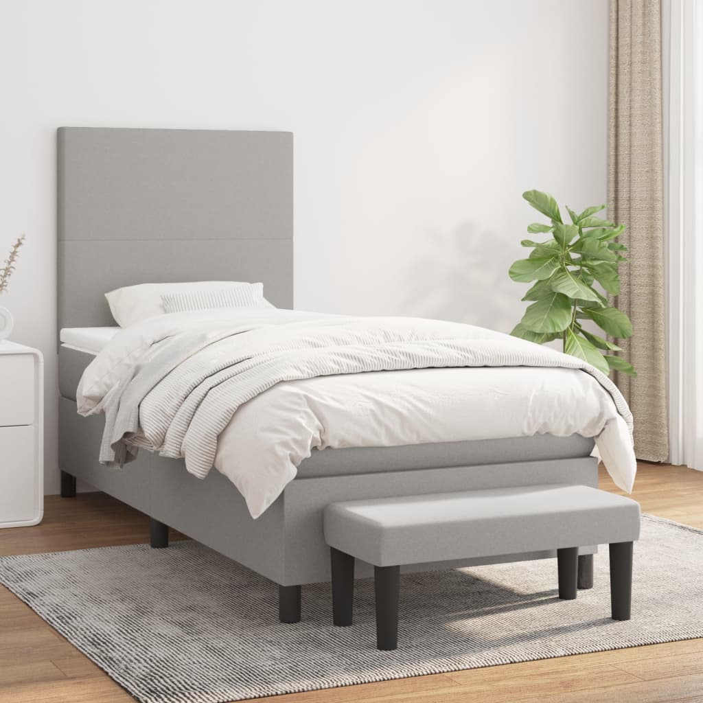 Boxspring met matras stof lichtgrijs 90x190 cm Bedden & bedframes | Creëer jouw Trendy Thuis | Gratis bezorgd & Retour | Trendy.nl