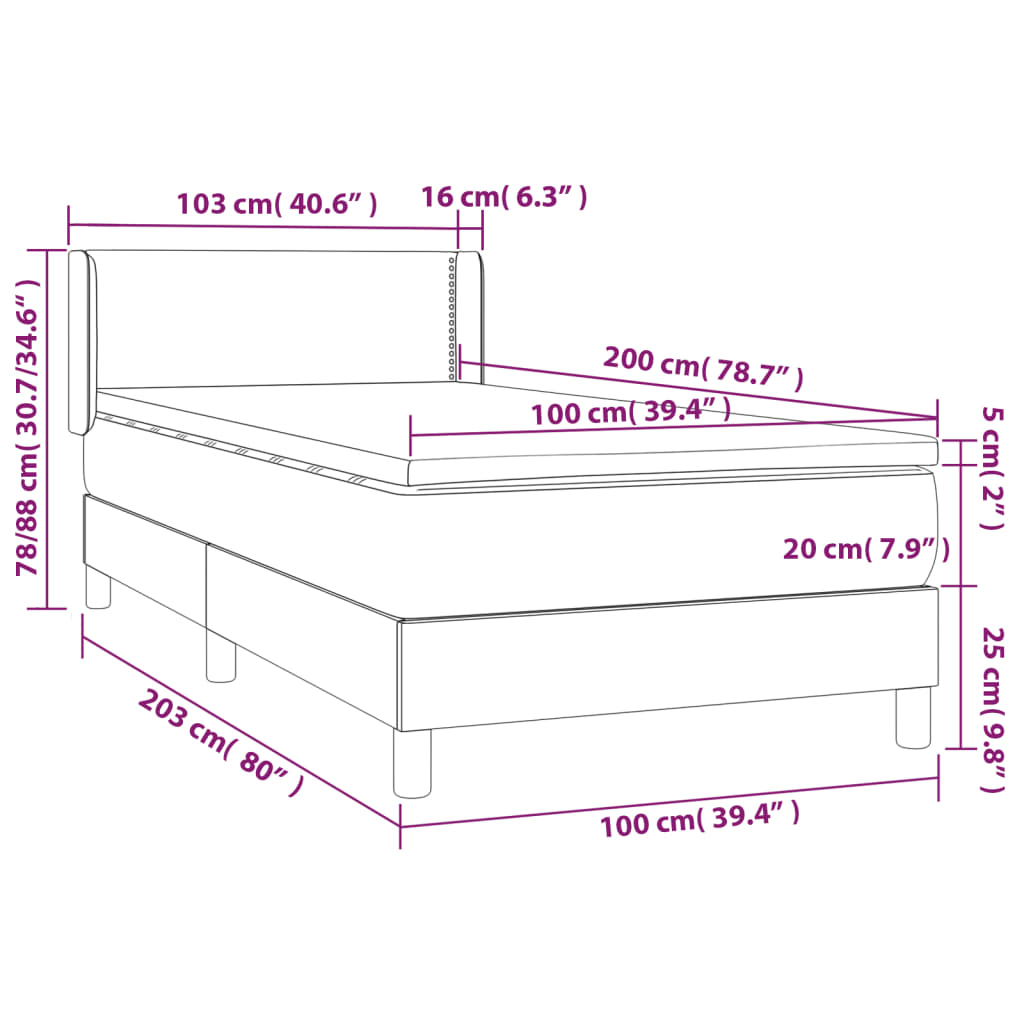 Boxspring met matras stof donkergrijs 100x200 cm