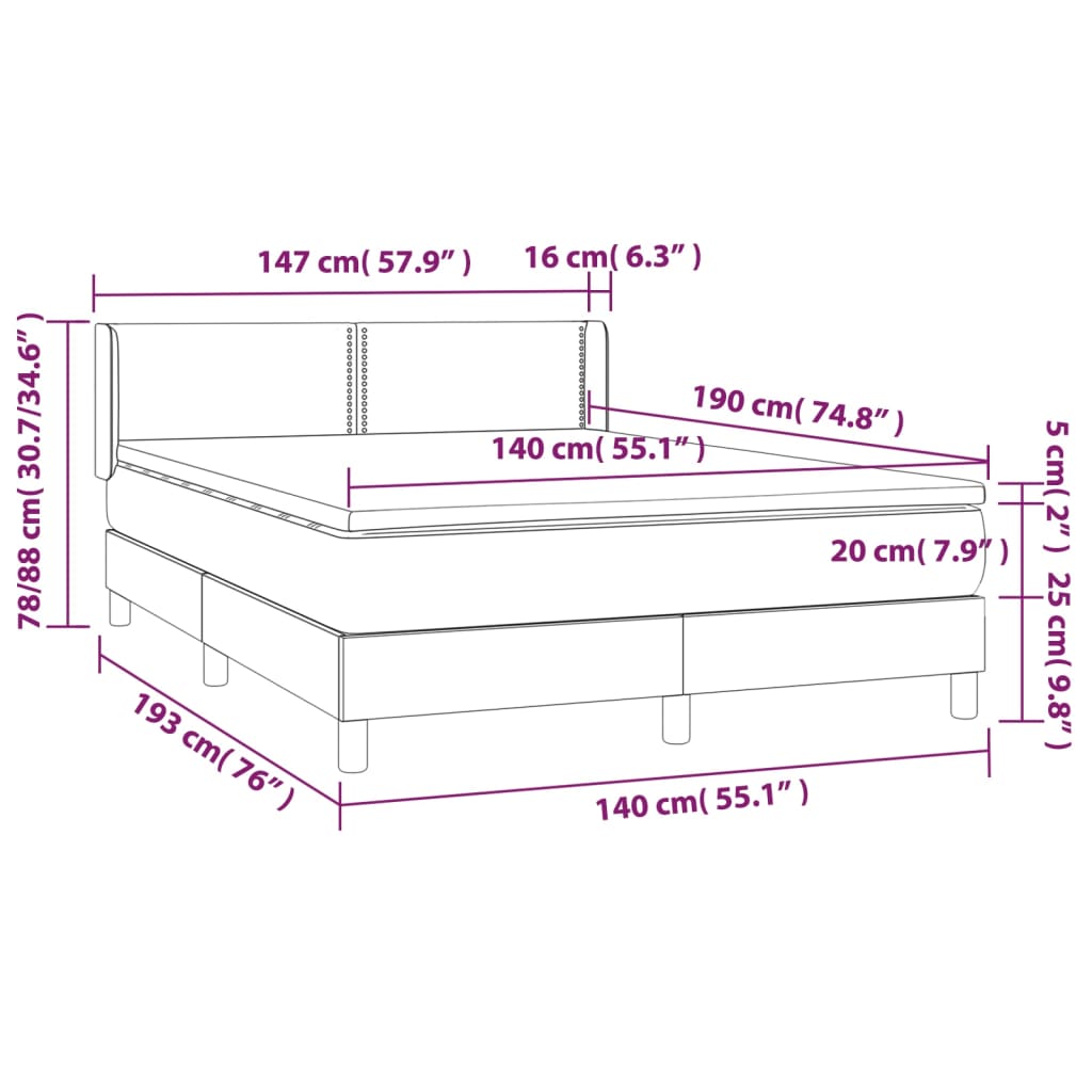 Boxspring met matras stof donkergrijs 140x190 cm