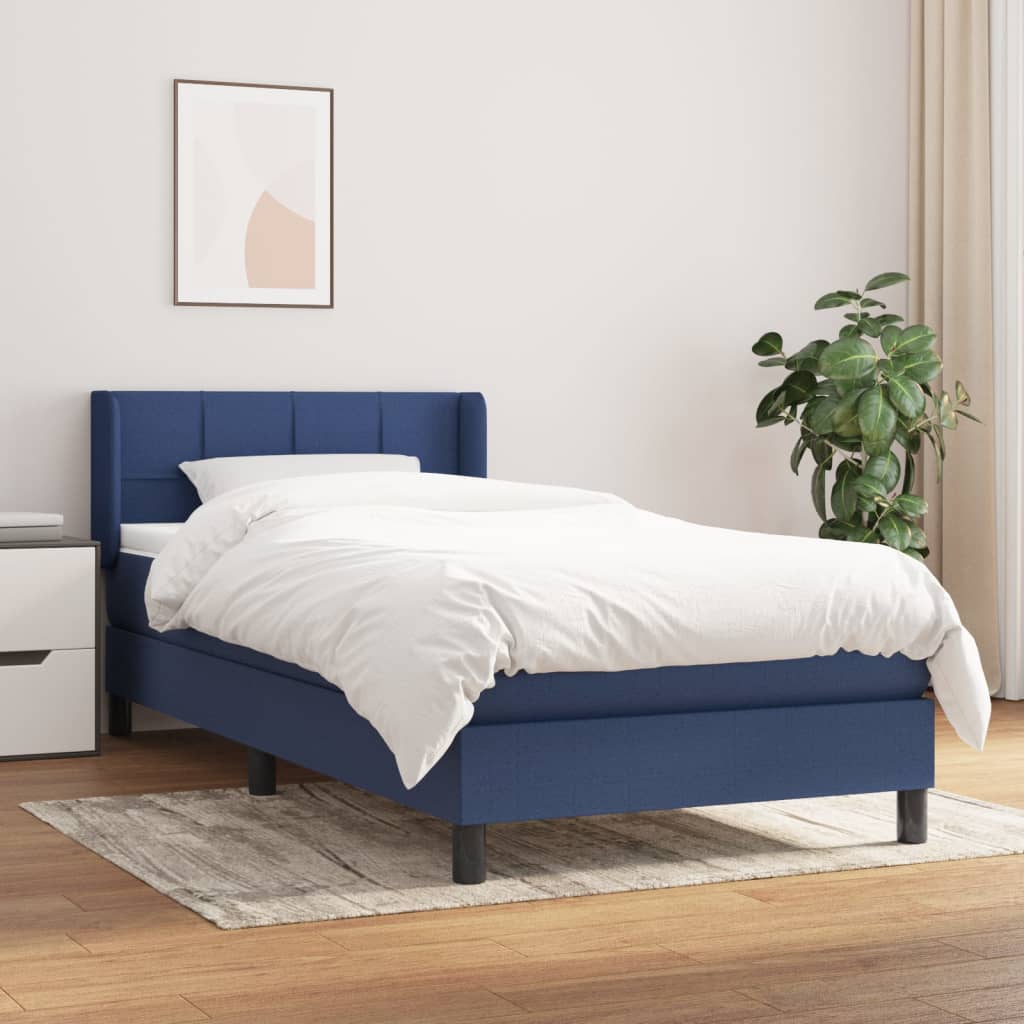 Boxspring met matras stof blauw 90x190 cm