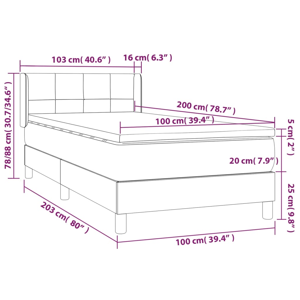 Boxspring met matras stof lichtgrijs 100x200 cm