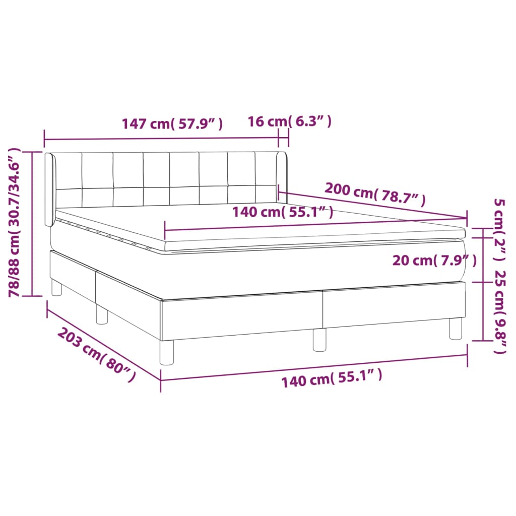 Boxspring met matras stof lichtgrijs 140x200 cm