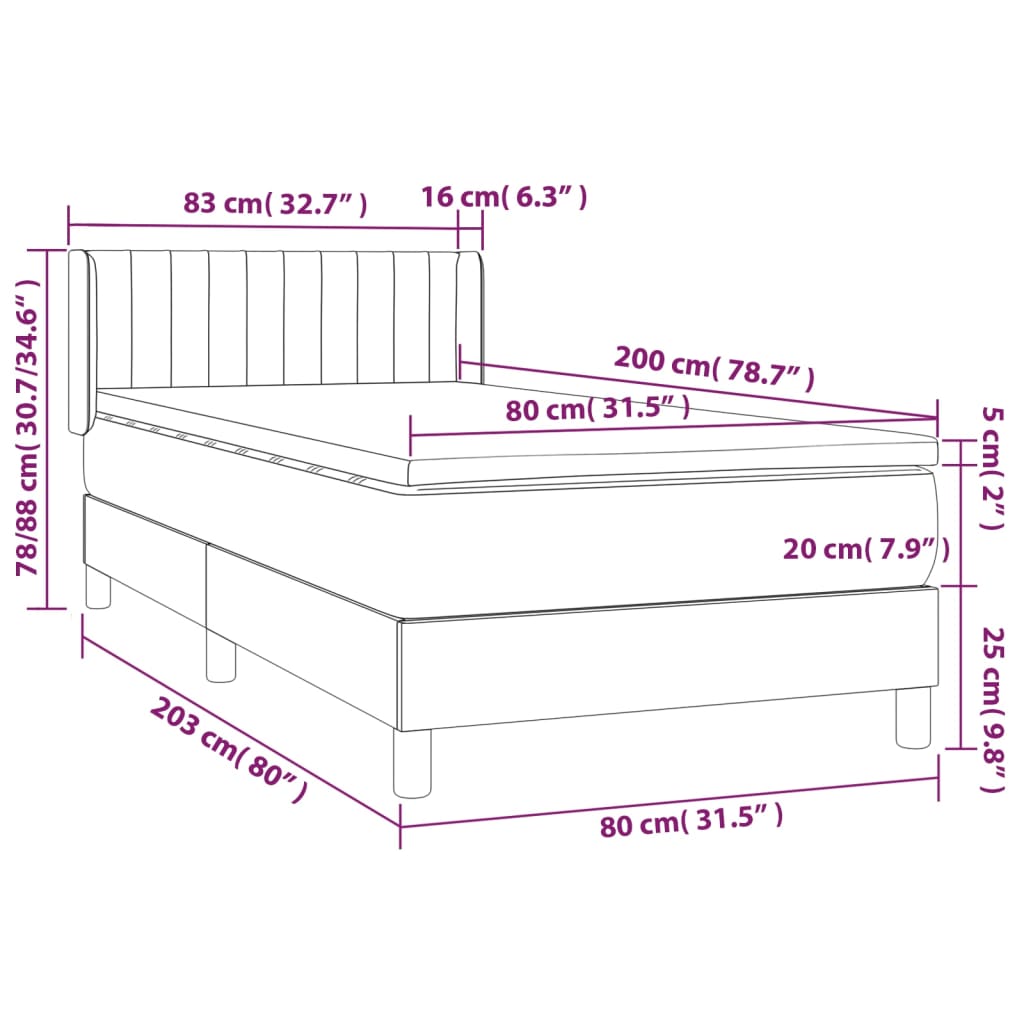 Boxspring met matras stof lichtgrijs 80x200 cm