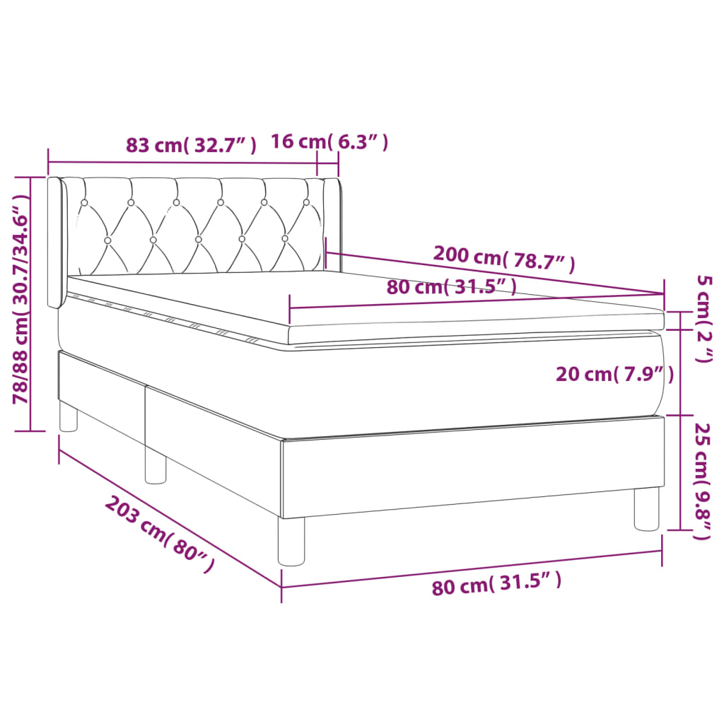 Boxspring met matras stof lichtgrijs 80x200 cm