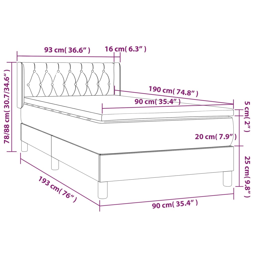 Boxspring met matras stof lichtgrijs 90x190 cm