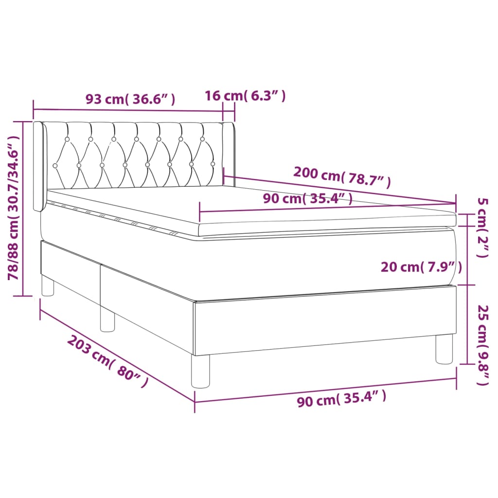 Boxspring met matras stof lichtgrijs 90x200 cm