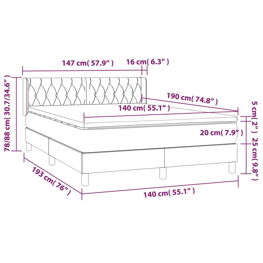 Boxspring met matras stof lichtgrijs 140x190 cm