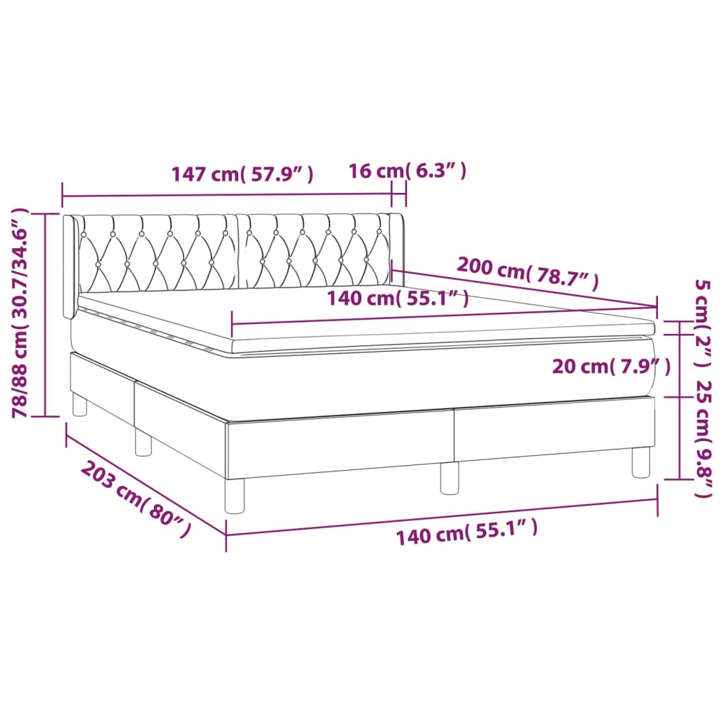 Boxspring met matras stof lichtgrijs 140x200 cm