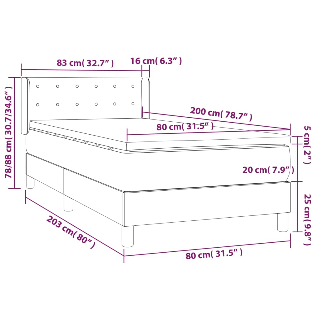 Boxspring met matras stof lichtgrijs 80x200 cm