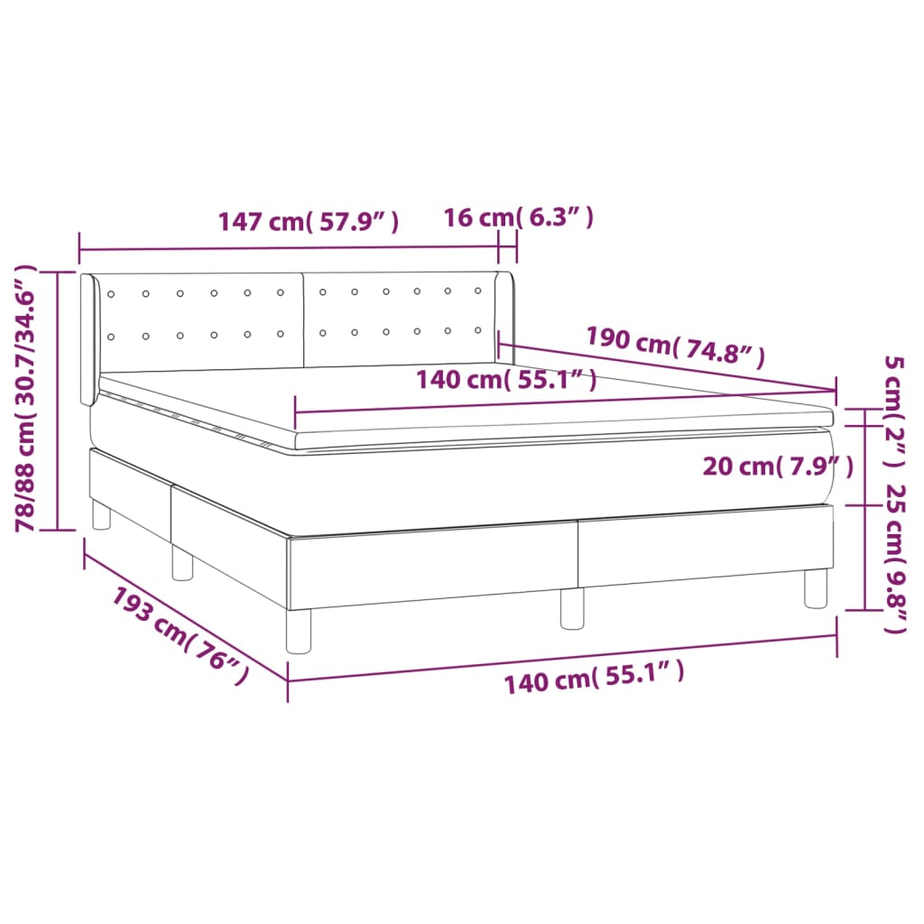 Boxspring met matras stof lichtgrijs 140x190 cm