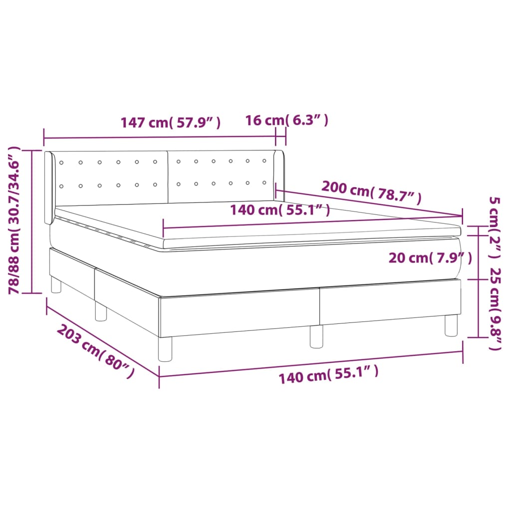 Boxspring met matras stof lichtgrijs 140x200 cm