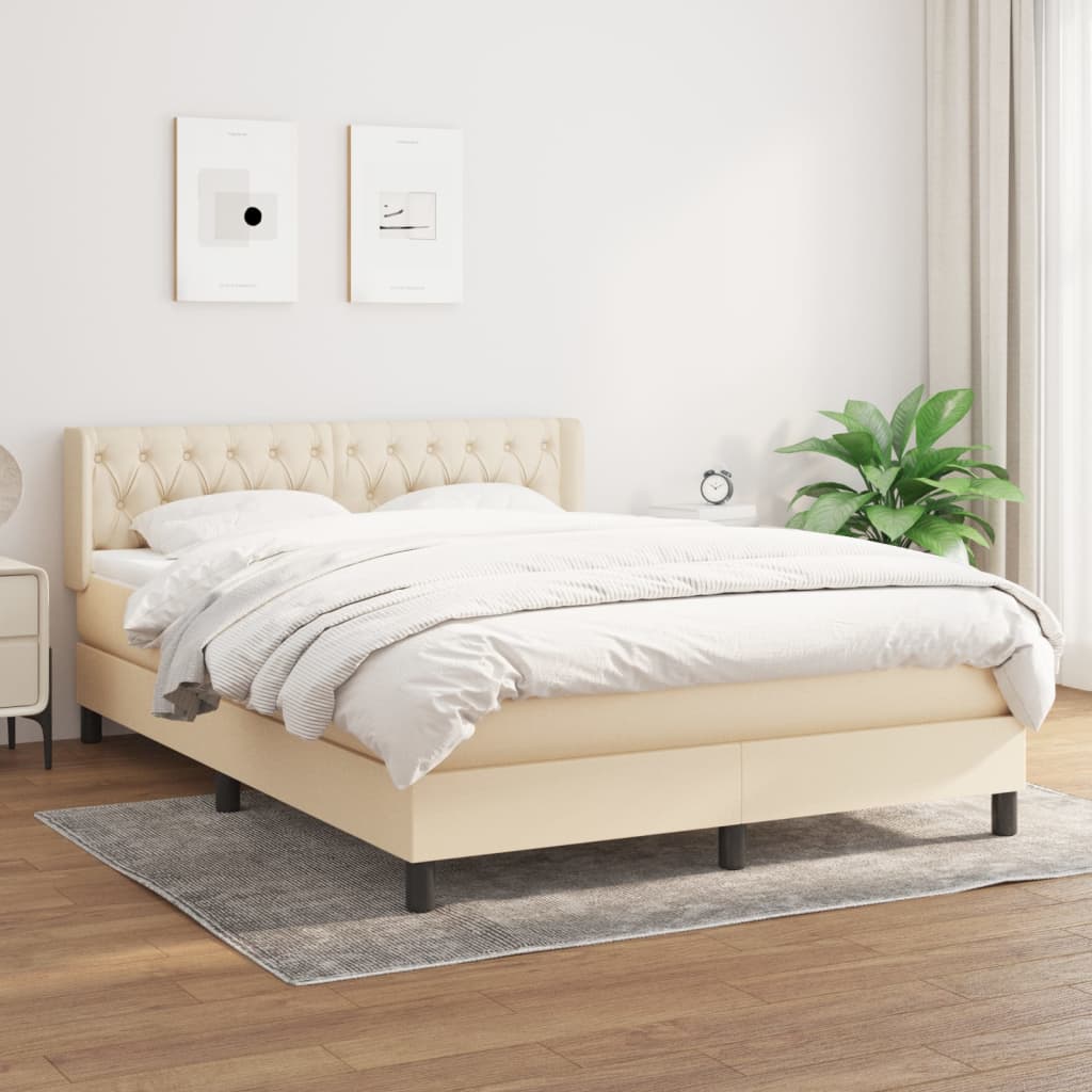 Boxspring met matras stof crèmekleurig 140x200 cm