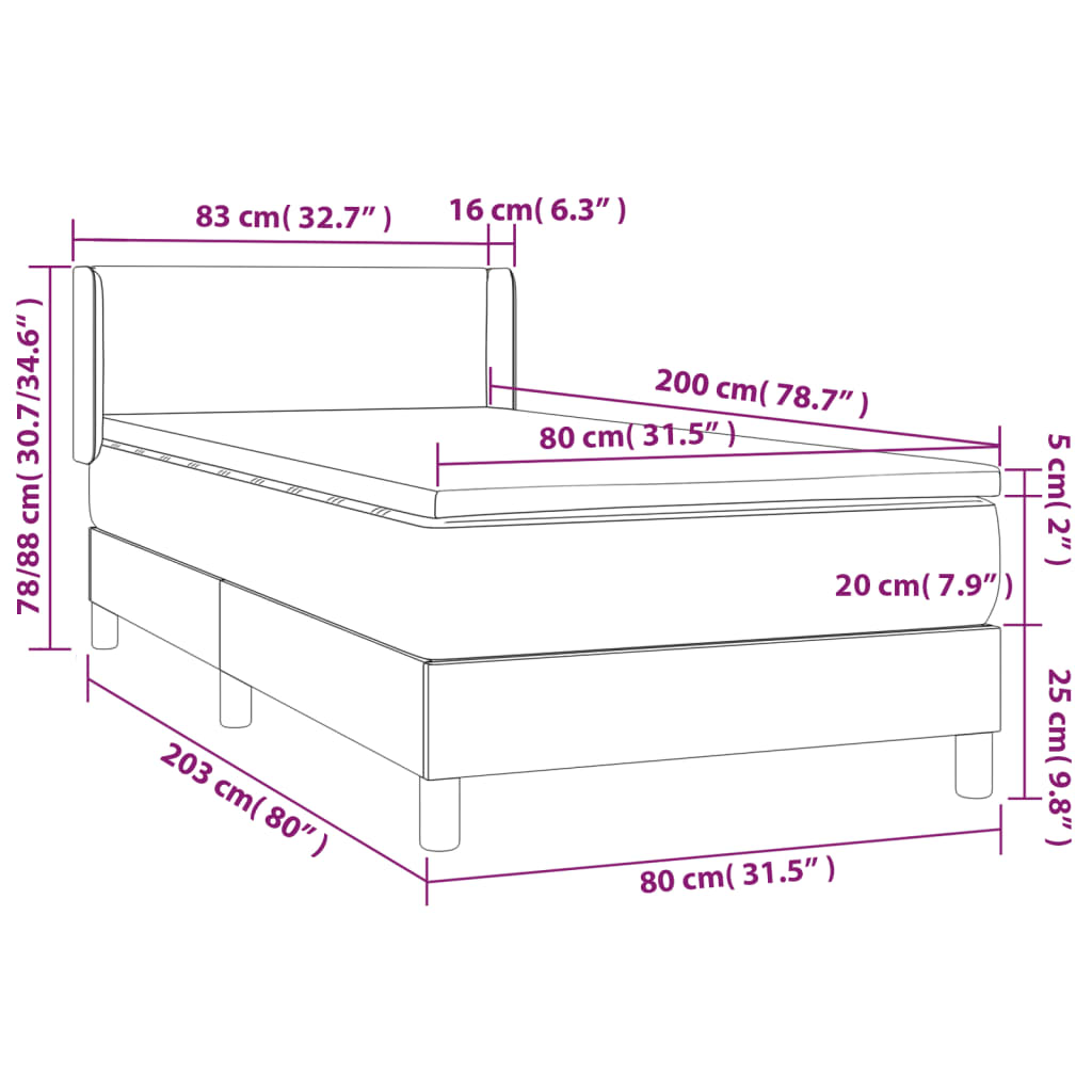 Boxspring met matras stof crèmekleurig 80x200 cm