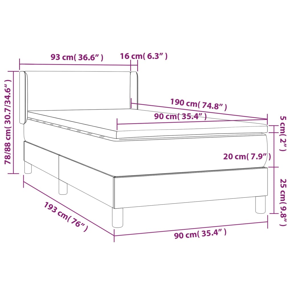 Boxspring met matras stof lichtgrijs 90x190 cm