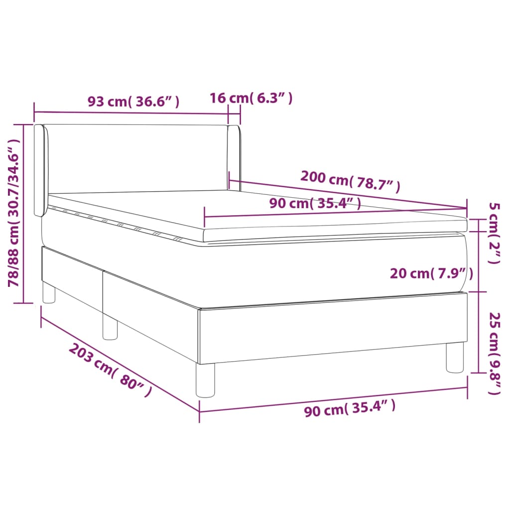 Boxspring met matras stof lichtgrijs 90x200 cm