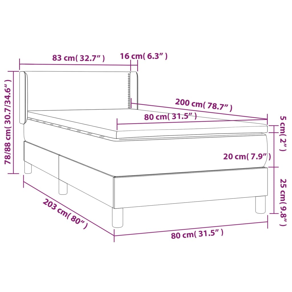 Boxspring met matras stof lichtgrijs 80x200 cm