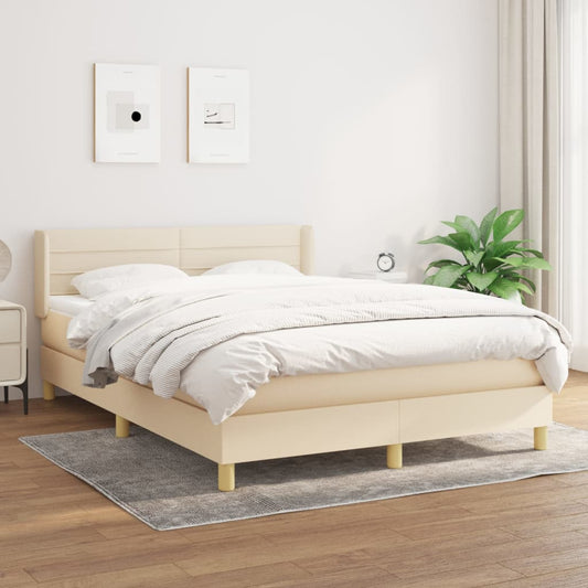 Boxspring met matras stof crèmekleurig 140x190 cm