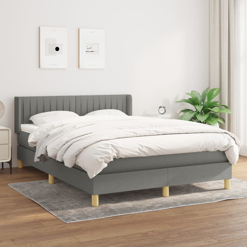 Boxspring met matras stof donkergrijs 140x190 cm