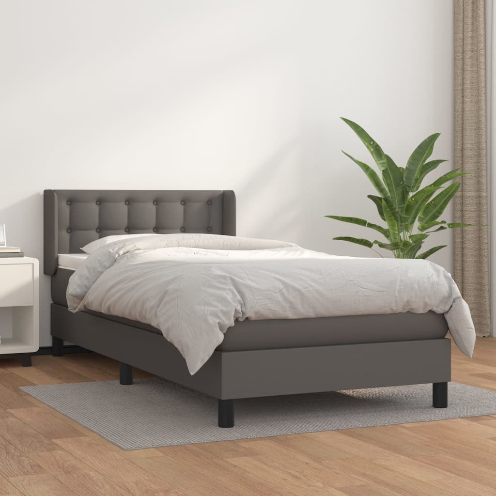 Boxspring met matras kunstleer grijs 90x190 cm Bedden & bedframes | Creëer jouw Trendy Thuis | Gratis bezorgd & Retour | Trendy.nl