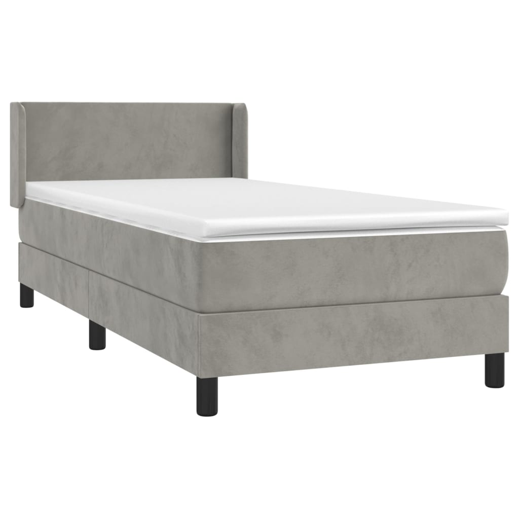 Boxspring met matras fluweel lichtgrijs 90x190 cm Bedden & bedframes | Creëer jouw Trendy Thuis | Gratis bezorgd & Retour | Trendy.nl