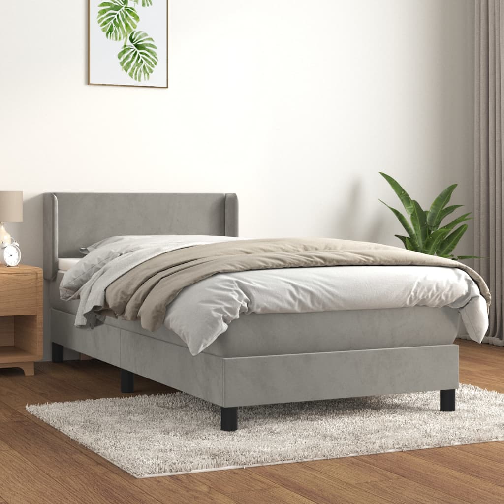 Boxspring met matras fluweel lichtgrijs 90x190 cm Bedden & bedframes | Creëer jouw Trendy Thuis | Gratis bezorgd & Retour | Trendy.nl