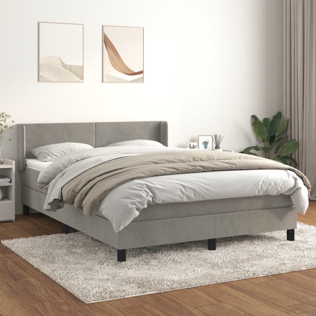 Boxspring met matras fluweel lichtgrijs 140x200 cm Bedden & bedframes | Creëer jouw Trendy Thuis | Gratis bezorgd & Retour | Trendy.nl