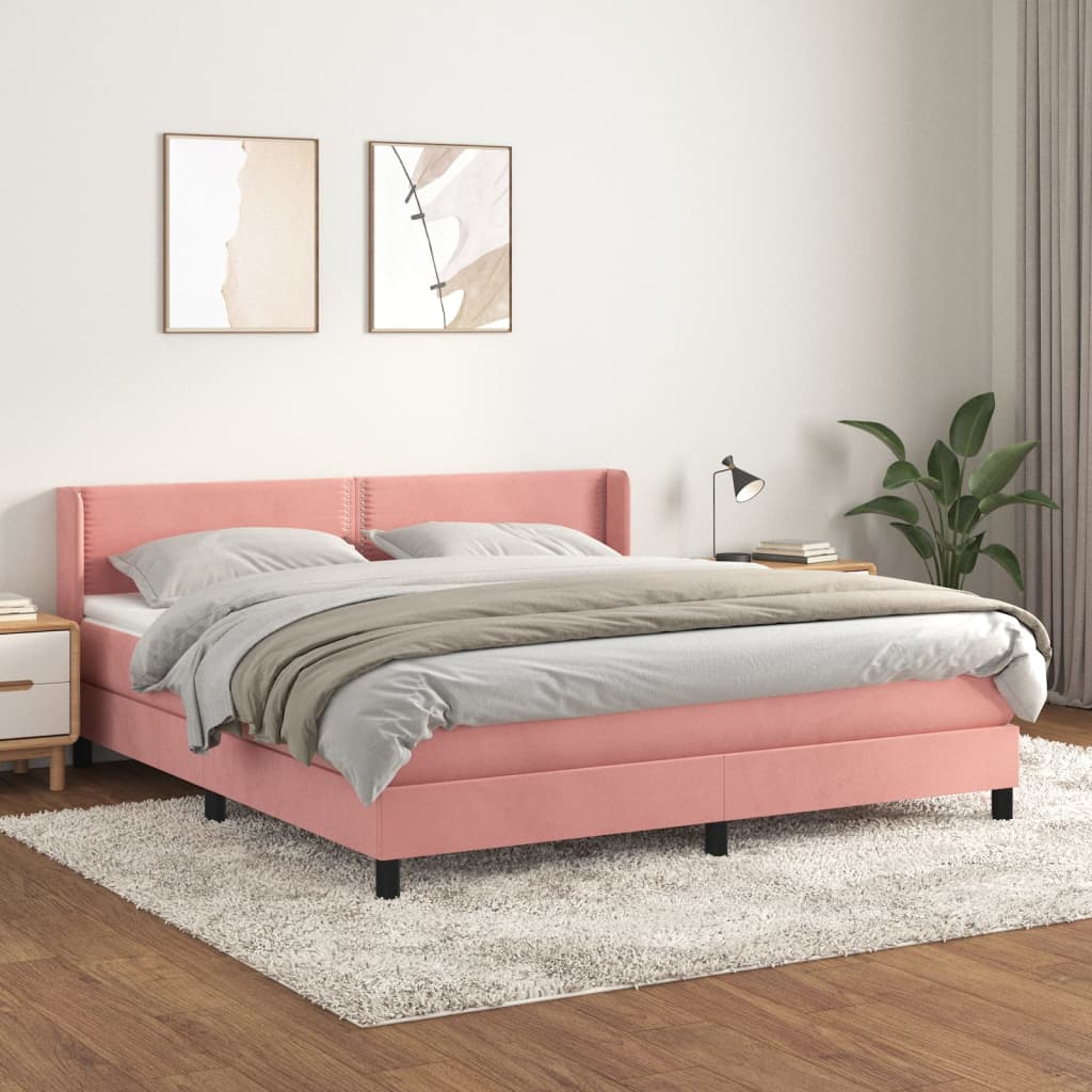 Boxspring met matras fluweel roze 160x200 cm Bedden & bedframes | Creëer jouw Trendy Thuis | Gratis bezorgd & Retour | Trendy.nl