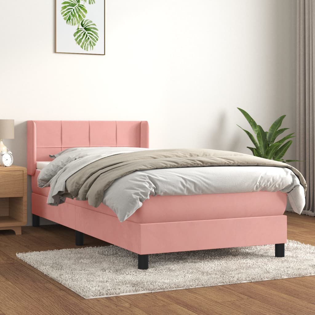 Boxspring met matras fluweel roze 80x200 cm