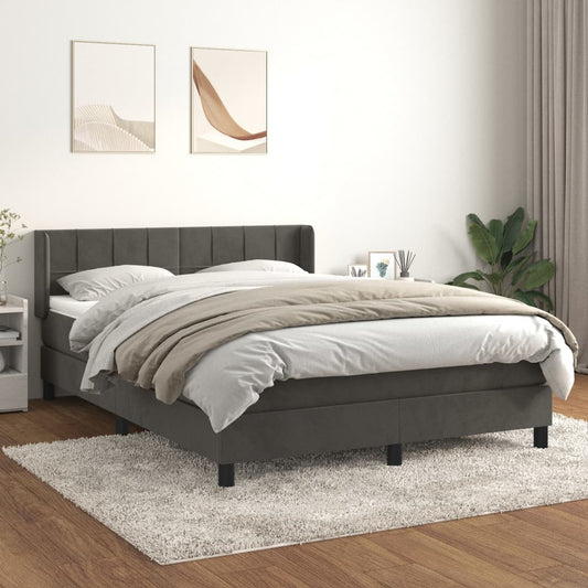 Boxspring met matras fluweel donkergrijs 140x200 cm Bedden & bedframes | Creëer jouw Trendy Thuis | Gratis bezorgd & Retour | Trendy.nl