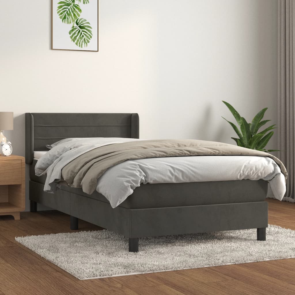 Boxspring met matras fluweel donkergrijs 80x200 cm Bedden & bedframes | Creëer jouw Trendy Thuis | Gratis bezorgd & Retour | Trendy.nl