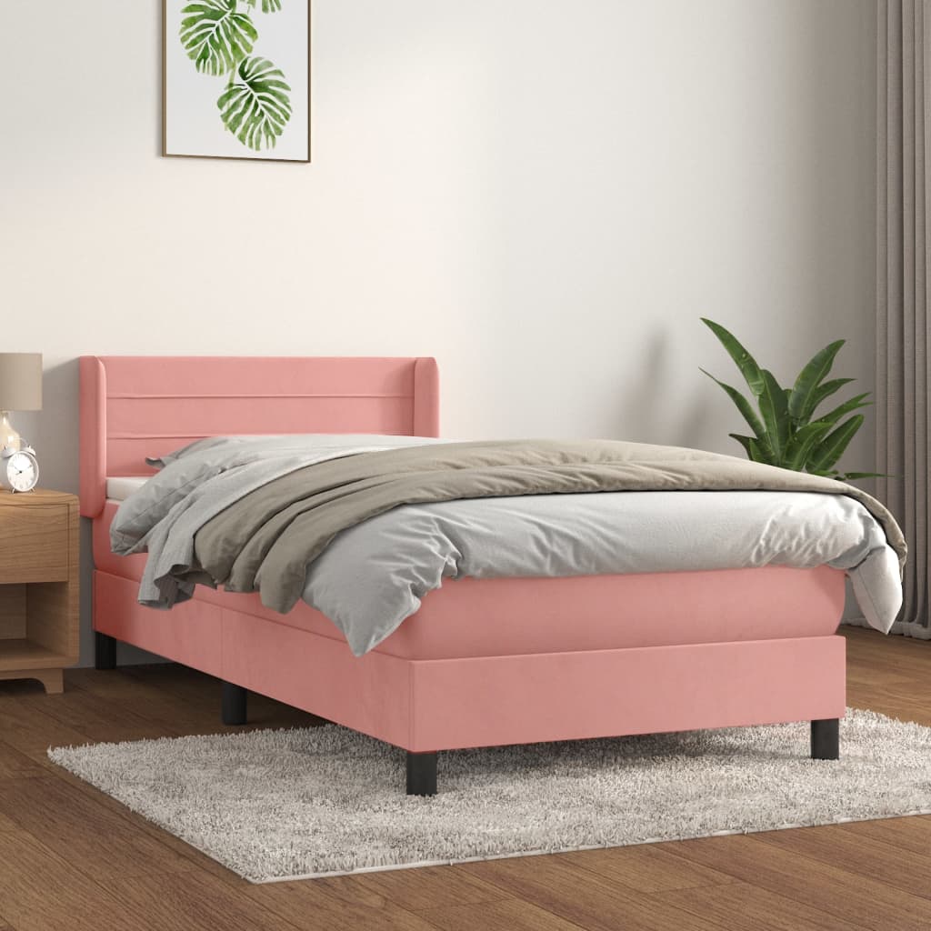 Boxspring met matras fluweel roze 80x200 cm