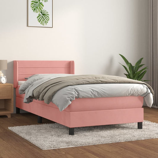 Boxspring met matras fluweel roze 80x200 cm