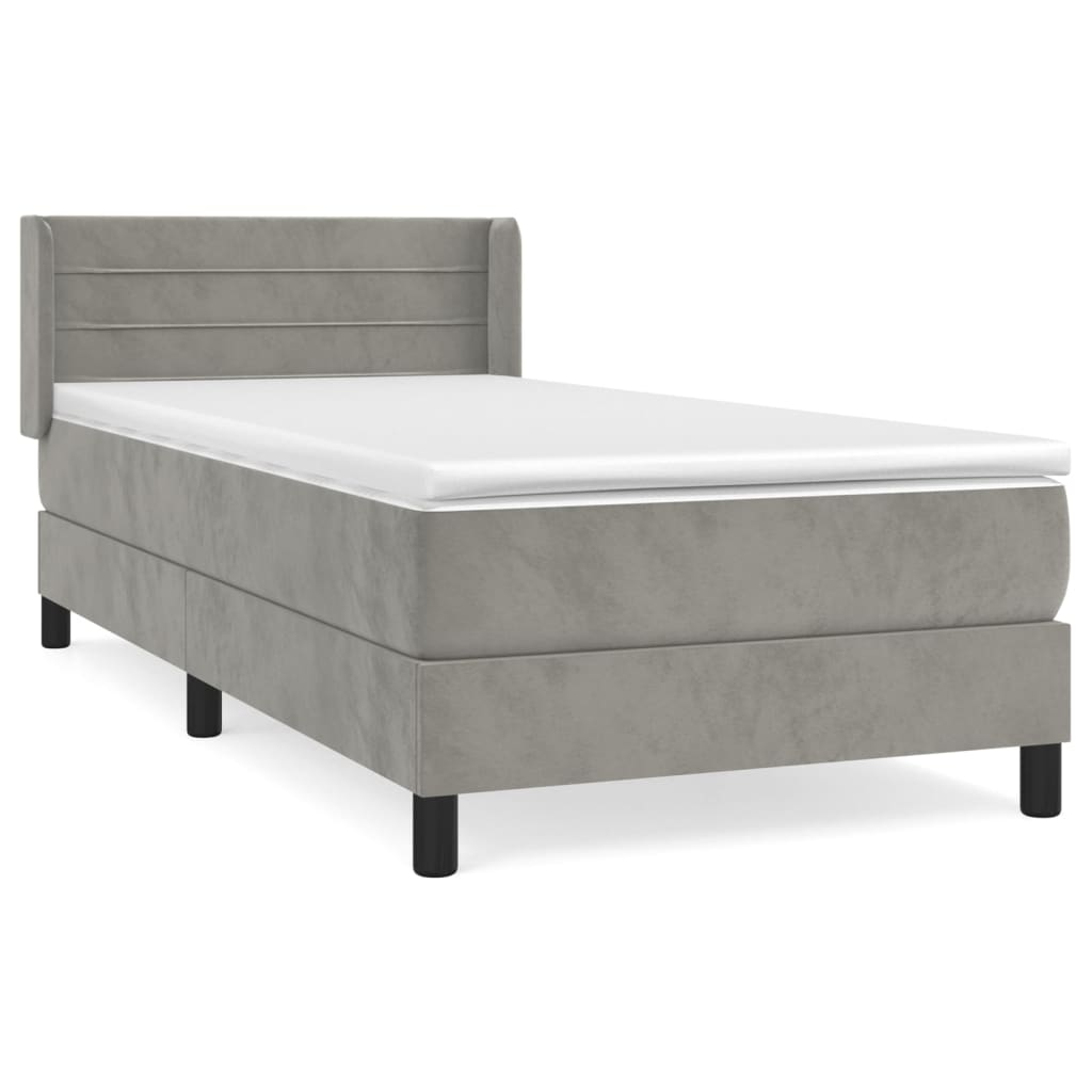 Boxspring met matras fluweel lichtgrijs 90x200 cm Bedden & bedframes | Creëer jouw Trendy Thuis | Gratis bezorgd & Retour | Trendy.nl