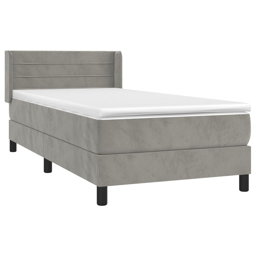 Boxspring met matras fluweel lichtgrijs 90x200 cm Bedden & bedframes | Creëer jouw Trendy Thuis | Gratis bezorgd & Retour | Trendy.nl