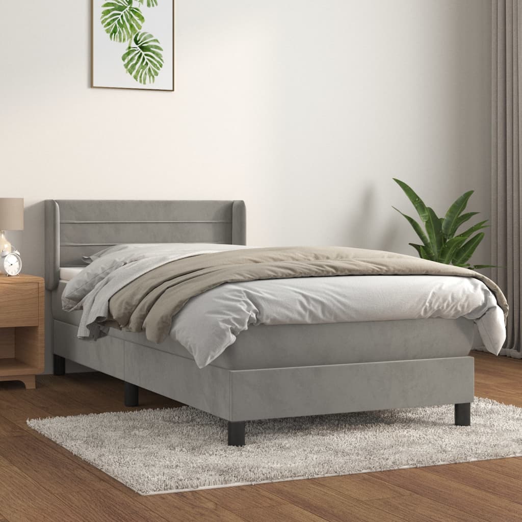 Boxspring met matras fluweel lichtgrijs 90x200 cm Bedden & bedframes | Creëer jouw Trendy Thuis | Gratis bezorgd & Retour | Trendy.nl